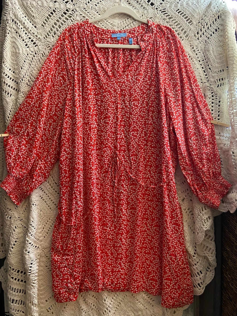 Draper James Red Floral Long-Sleeve V-Neck Dress